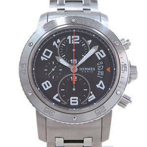 Pre-Owned HERMES Clipper Diver Chronograph CP2.941 SS Men's Black Automatic, MD