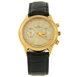 BAUME AND MERCIER MENS 18K GOLD AND LEATHER STRAP WATCH