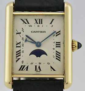 CARTIER TANK QUARTZ CALENDAR MOON PHASE YELLOW GOLD 18K
