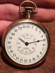 ANTIQUE WALTHAM MARCA BLANCO 24 HOURS POCKET WATCH MEXICAN RAILWAYS RAILROAD