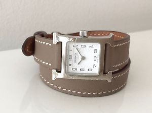 Hermes Women's H Hour Heure H MINI PPM Watch Double Tour Taupe Leather Strap