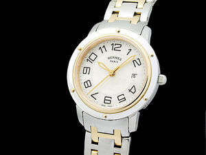 Pre-Owned HERMES Clipper CP1.320 White Shell Ladies Quartz Watch, MD