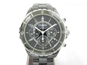 Auth CHANEL Ceramic J12 Chrono Mens Watch Automatic Black