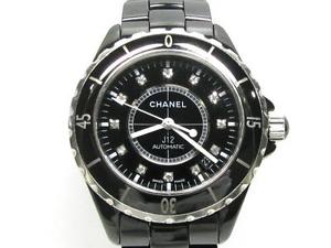 Auth CHANEL Ceramic Stainless Steel Diamond J12 Watch Men's Automatic