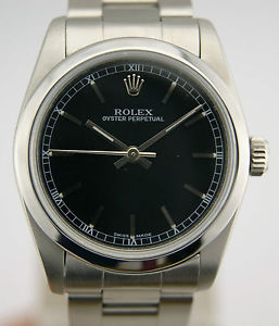 ROLEX OYSTER PERPETUAL LADIES MEDIUM STAINLESS STEEL BLACK DIAL 77880