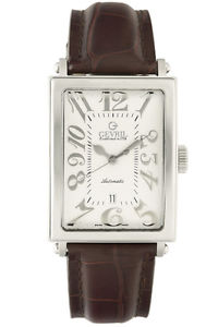 Gevril Men's 5000A Avenue of Americas Automatic Silver Dial Brown Leather Watch