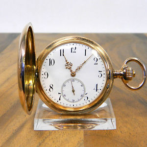 GLOCKEN UNION DÜRRSTEIN CO. 14K 585ER GOLD SAVONETTE TASCHENUHR WERK HINTER GLAS