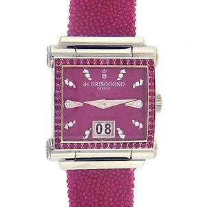 De Grisogono Instrumento Grande GRANDE S05 18K White Gold Burgundy Ruby Watch