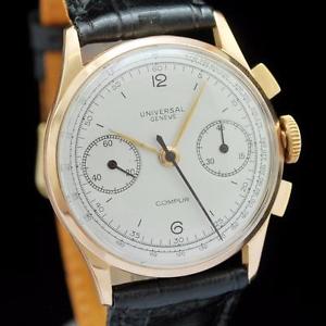 GENUINE VERY RARE UNIVERSAL COMPUR SWISS CHRONOGRAPH 18K SOLID GOLD GENTS WATCH