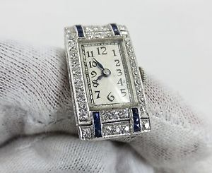 Antique J Lafond 1.0ct Diamond & Sapphire Platinum & 18K Gold Lady’s Watch