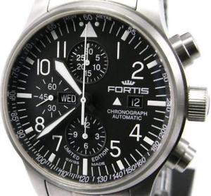 New Fortis Flieger Chronograph 701.10.81M SS Automatic 200M Black Dial Watch,AS