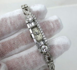 Vintage 5.50ct Large Round & Baguette Diamond Platinum Lady’s Watch