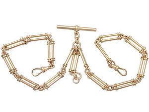 Antique 10 k Yellow Gold Double Albert Watch Chain, Circa 1900