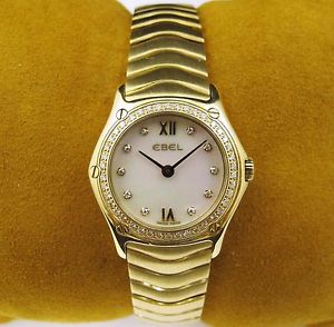 EBEL Classic Wave DIAMOND Ladies Watch Mother of Pearl MOP 18k Yellow Gold Watch