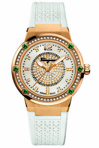Ferragamo Women's FIG120015 F-80 PRECIOUS Diamonds Rose-Gold IP Rubber Watch