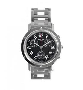 Pre-Owned HERMES Clipper Chrono CL1.910.330 / 3753 Men's Black Quartz Watch, MD