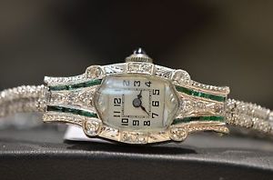 VINTAGE 18K WHITE GOLD 6.80 CARAT NATURAL DIAMOND 1920 HAND WIND COCKTAIL WATCH
