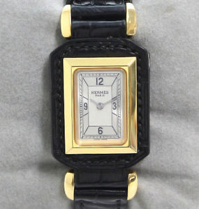 Pre-Owned Hermes Hauteville K18YG/Leather Silver Dial Women's Watch HT1.285, MR