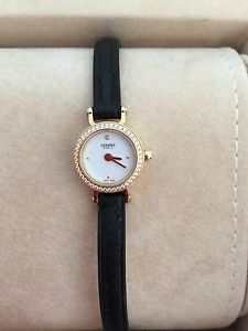 Pre Owned Authentic Hermes Women's Classic Mini Faubourg Watch With Diamonds
