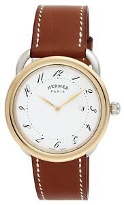 New HERMES Aruso SS (K18GP)/Leather White Dial Men's Watch AR5.720.130.VBA, MR