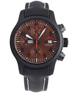 FORTIS AVIATIS AEROMASTER DUSK CHRONOGRAPH WATCH BLACK PVD CASE 656.18.98 L01