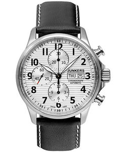 Junkers Tante Ju Auto Chronograph watch Valjoux 7750 42mm Silver Dial 6818-1
