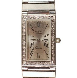 Geneve Supreme 14K White Gold Diamond Bezel Watch