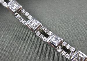 ANTIQUE 4.0CT ASSCHER & ROUND CUT DIAMOND 18KT WHITE GOLD TENNIS BRACELET #2770