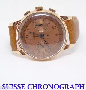 Vintage Solid & Heavy 18k Rose CHRONOGRAPH SUISSE Winding Watch c.1950s* EXLNT