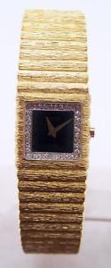 New 18k Gold JUVENIA Ladies watch w/Black Onyx Dial 0.25 ct Diamonds 8031