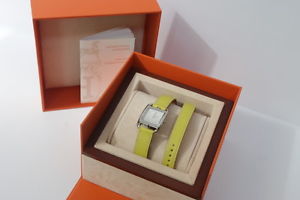 100% Auth Hermes Cape Cod PM Watch Stainless In Lime Green Double Tour