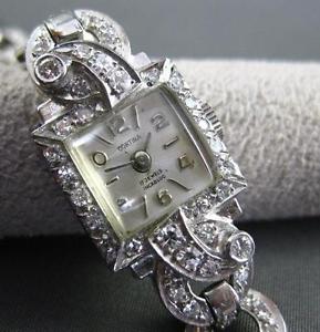 ANTIQUE 2.75CT OLD MINE DIAMOND PLATINUM & 14KT WHITE GOLD CORTINA WATCH #1959