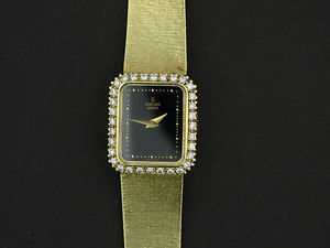 LADIES CONCORD 14K & DIAMOND GOLD WATCH W BLACK DIAL WATCH