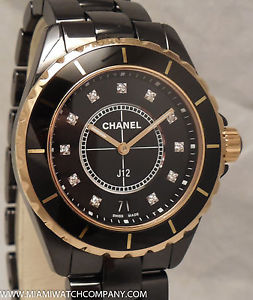 New Ladies Chanel "J-12" Watch 18K Gold w/ Diamond Dial - Quartz / Date - Box /