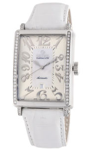 Gevril Women 6209NE Glamour Automatic White Diamond Crocodile Leather Wristwatch