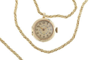 Taschenuhr mit Collier Kordel 14kt Gelbgold Handaufzug 21mm Vintage Bj.1945