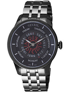 Gevril Men's 2001B Columbus Circle Automatic Luminous Black IP Steel Wristwatch
