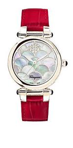 Ferragamo Women's FI2130015 IDILLIO Diamond Gold IP Red Leather Wristwatch