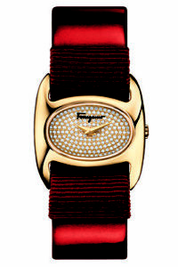 Ferragamo Women's FIE070015 VARINA Diamond Gold IP Red Leather Wristwatch