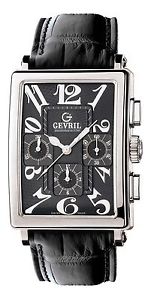 Gevril Men's 5012 AVENUE OF AMERICAS Chronograph Automatic Black Leather Watch