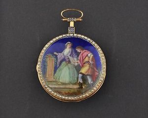 Antique 18th century French ROCHE 18k Gold Pocket Watch , natural pearls, enamel