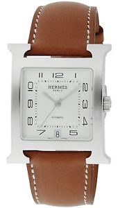 New HERMES H SS/Leather Silver Dial Men's Automatic Watch HH2.810.220.VBA3,MR