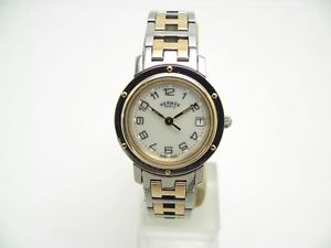 Pre-Owned HERMES CL4.221 Clipper SS Plated Gold Shell Quartz Ladies Watch, MD