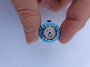 Edwardian Blue Enamel Guilloche Silver Kugel Ball Pendant Swiss Watch J Grevere!