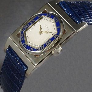 Rare 1929 Elgin Presentation 14K White Gold Blue Enamel Art Deco Man's Watch