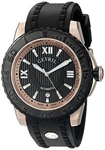 Gevril Men's 3115 Seacloud Automatic Rose-Gold IP Black Rubber Date Wristwatch