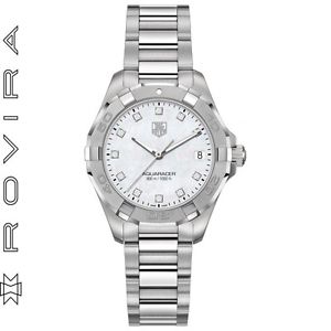 Reloj Tag heuer Aquaracer para señora en 32 MM esfera nacar y 11 diamantes braza
