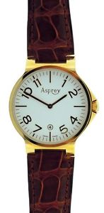 Asprey 750 Yellow Gold Quartz Leather Strap White Dial Swiss Movement Watch