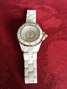 CHANEL J12 QUARTZ MOTHER OF PEARL WHITE CERAMIC WATCH