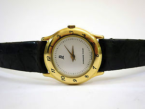 AUDEMARS PIGUET QUARTZ 18K GELBGOLD LEDERBAND DAMENUHR INKL. ETUI TOP ZUSTAND